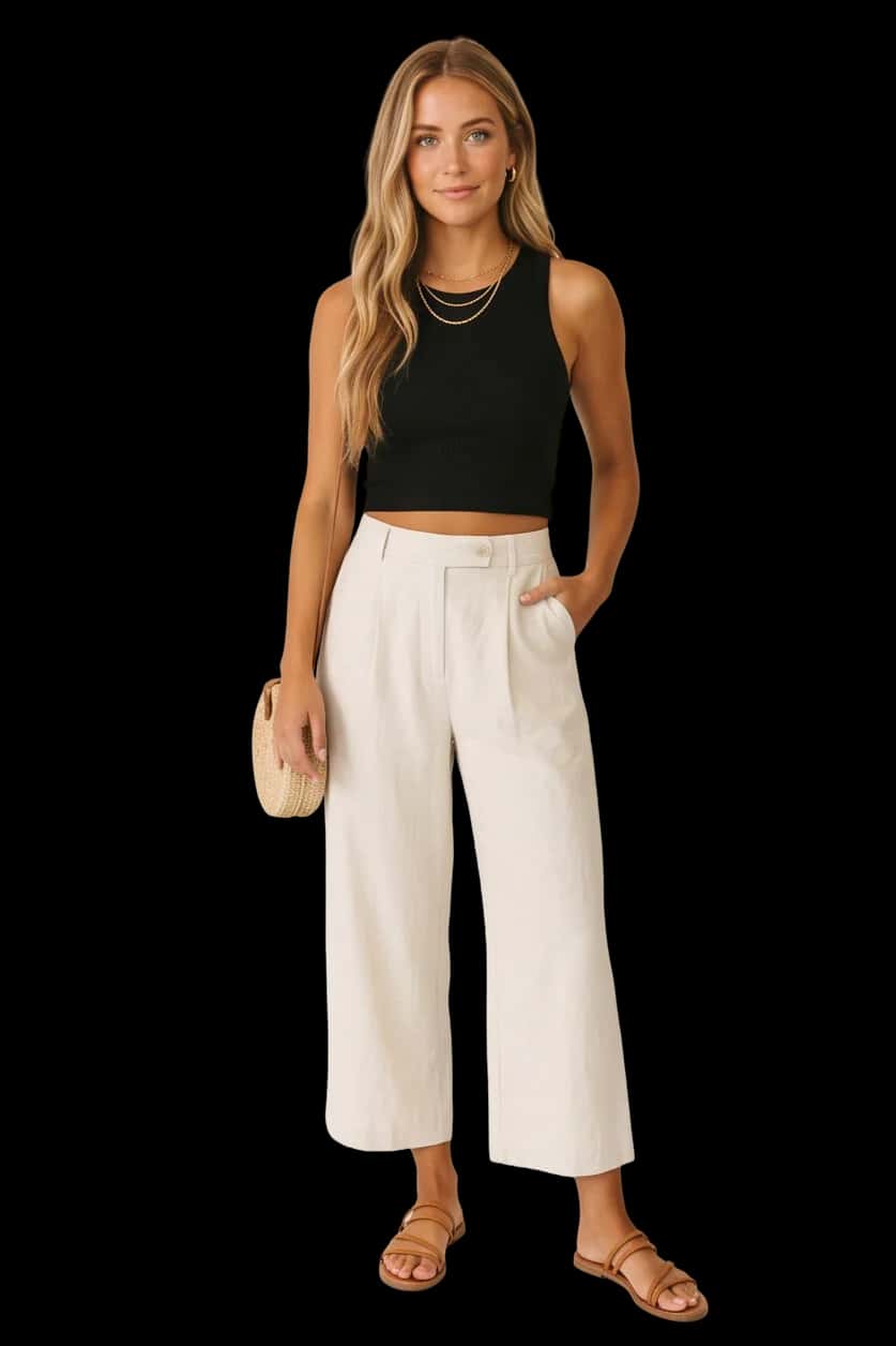 High-Waist Wide-Leg Linen Trousers