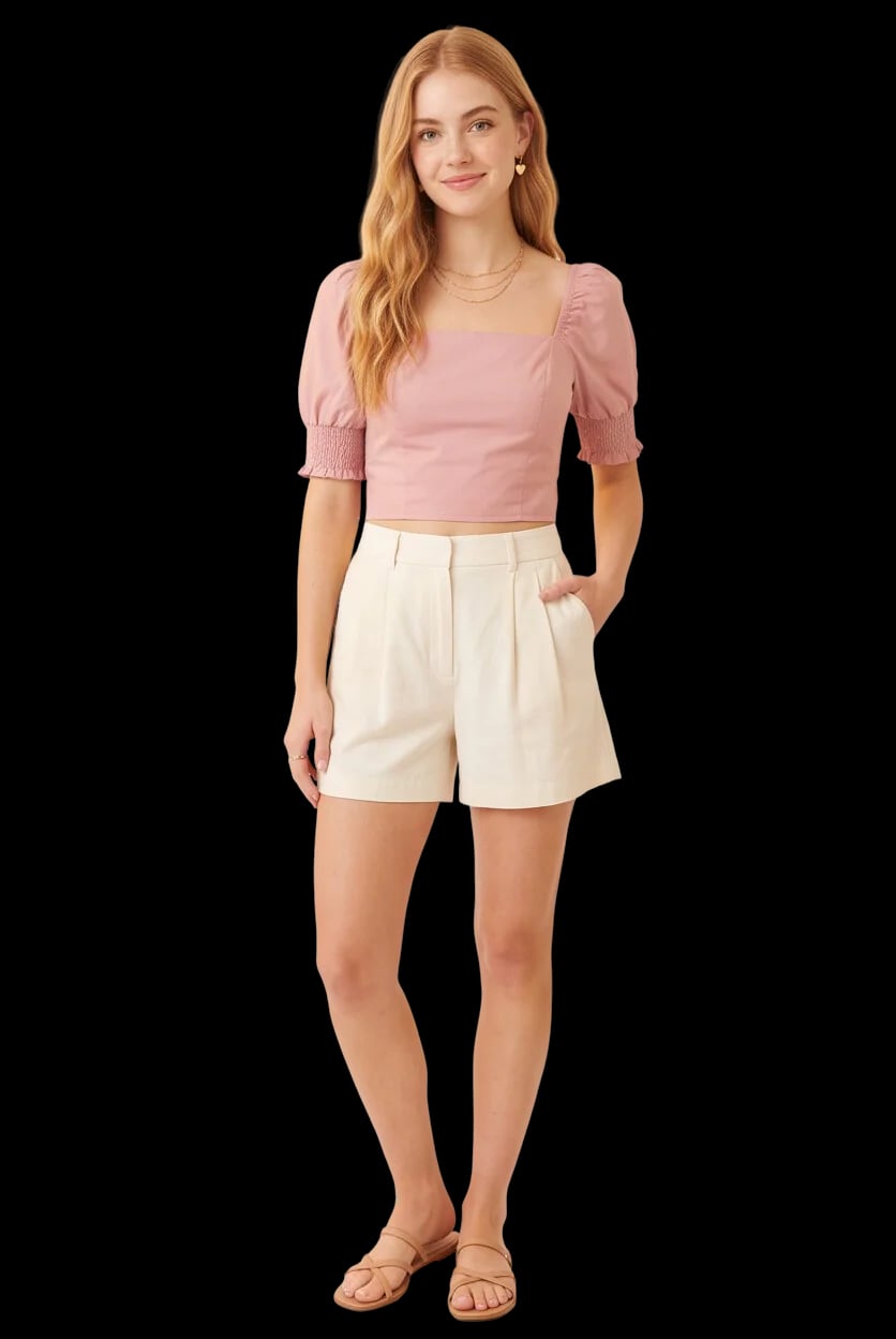 Short-Fit Square Neck Puff Sleeve Blouse 2