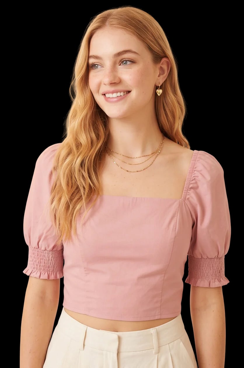Short-Fit Square Neck Puff Sleeve Blouse 3