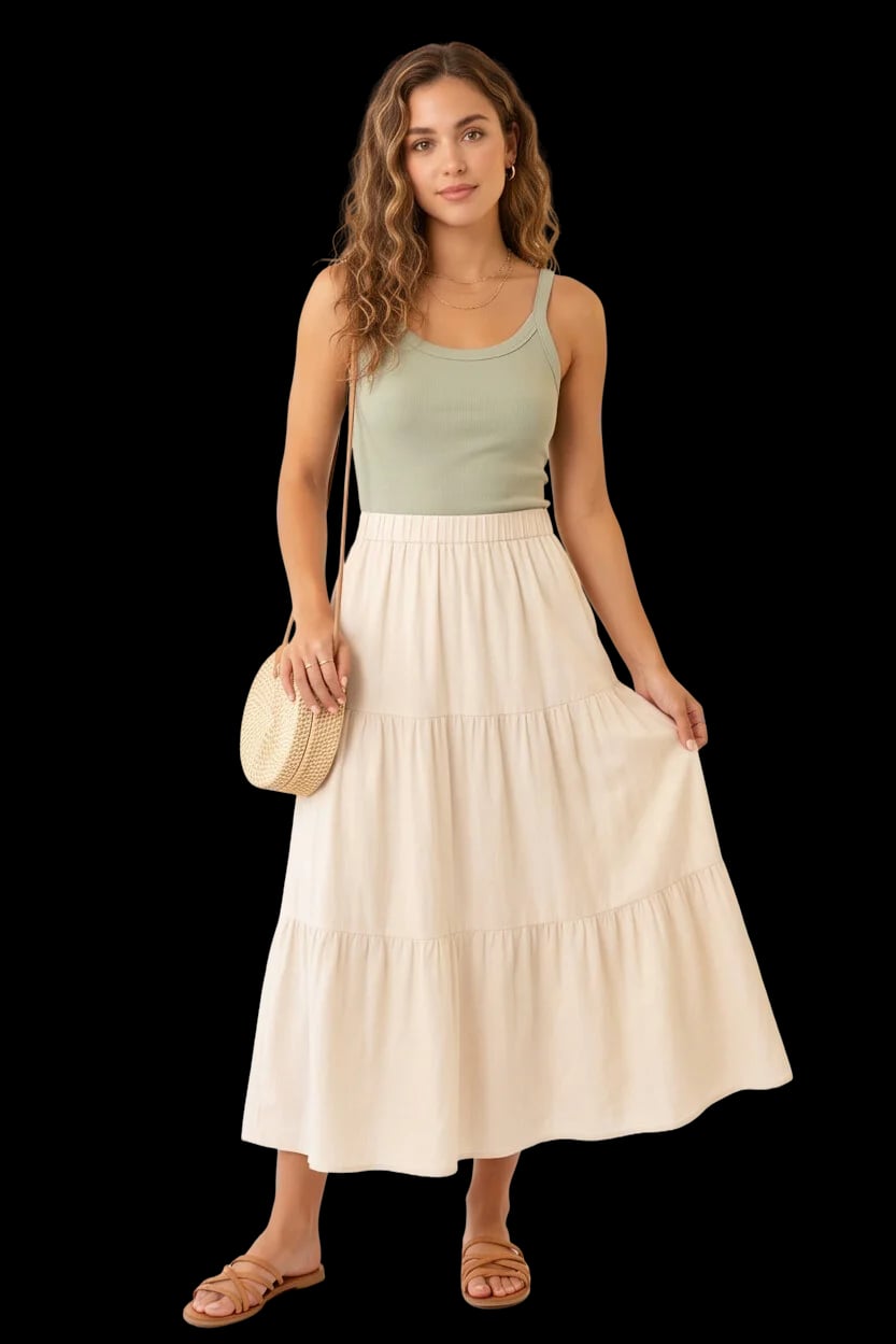 High-Waist Tiered Linen Maxi Skirt 2
