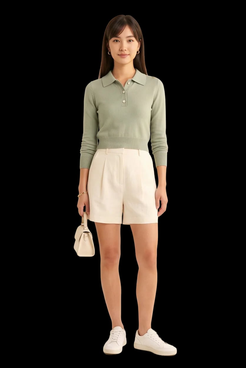 Short-Fit Buttoned Knit Polo Top 3