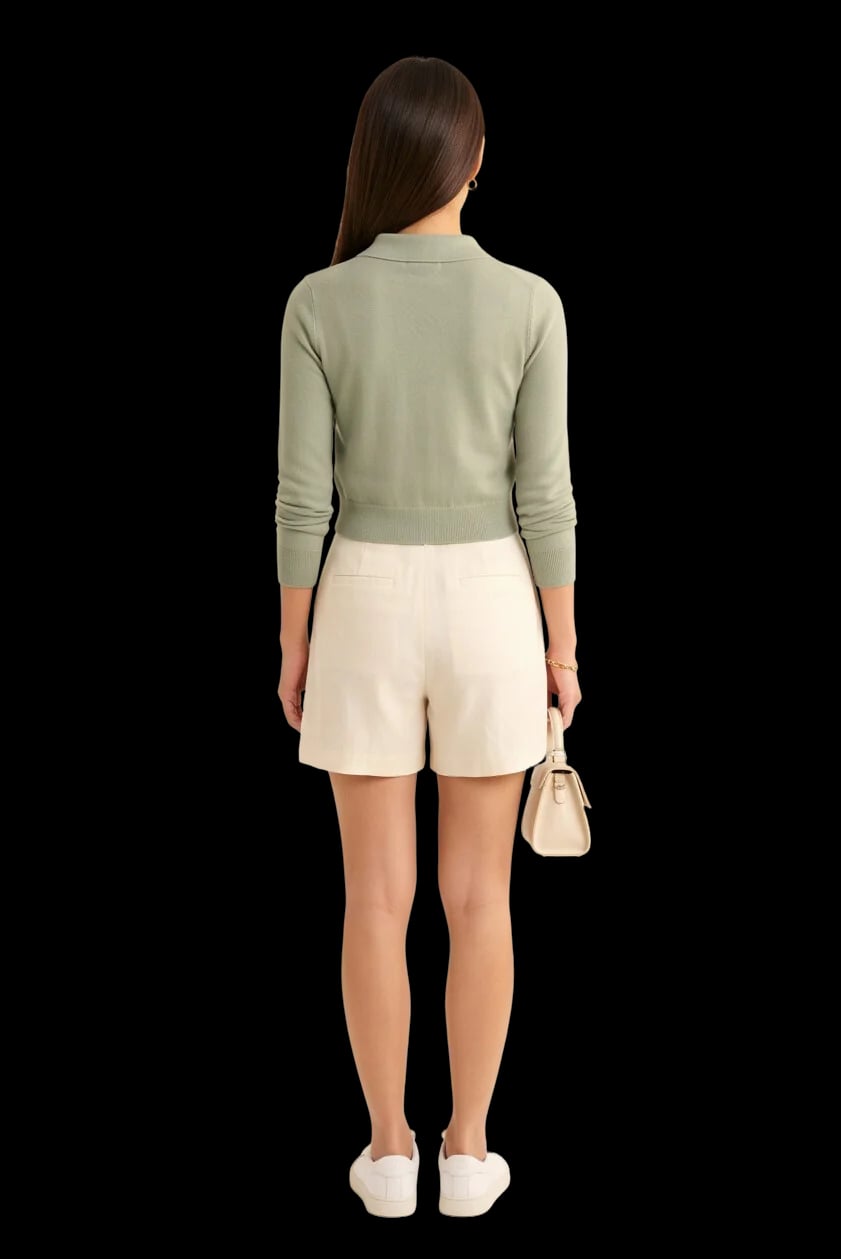 Short-Fit Buttoned Knit Polo Top 4