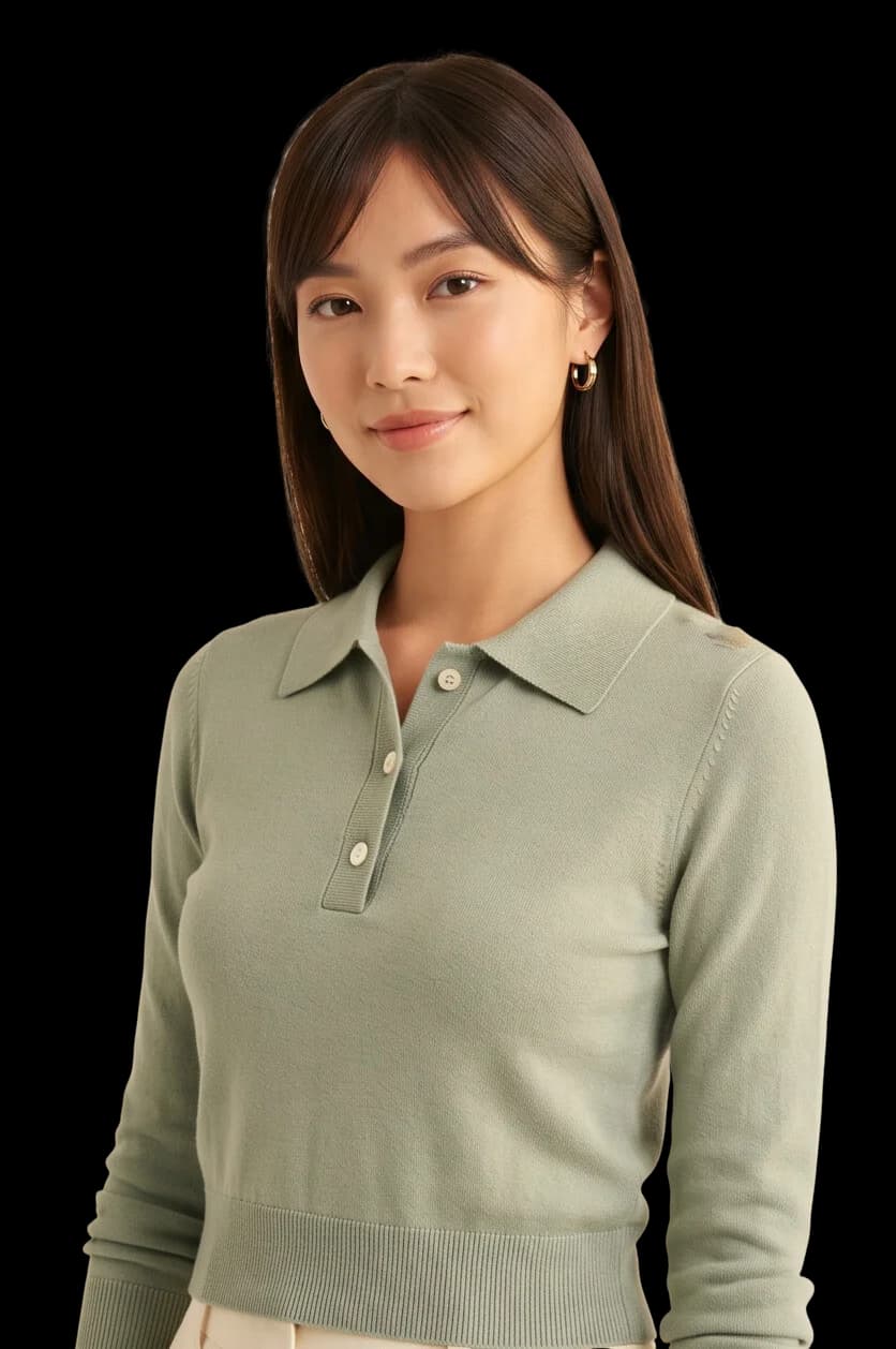Short-Fit Buttoned Knit Polo Top - alternate view