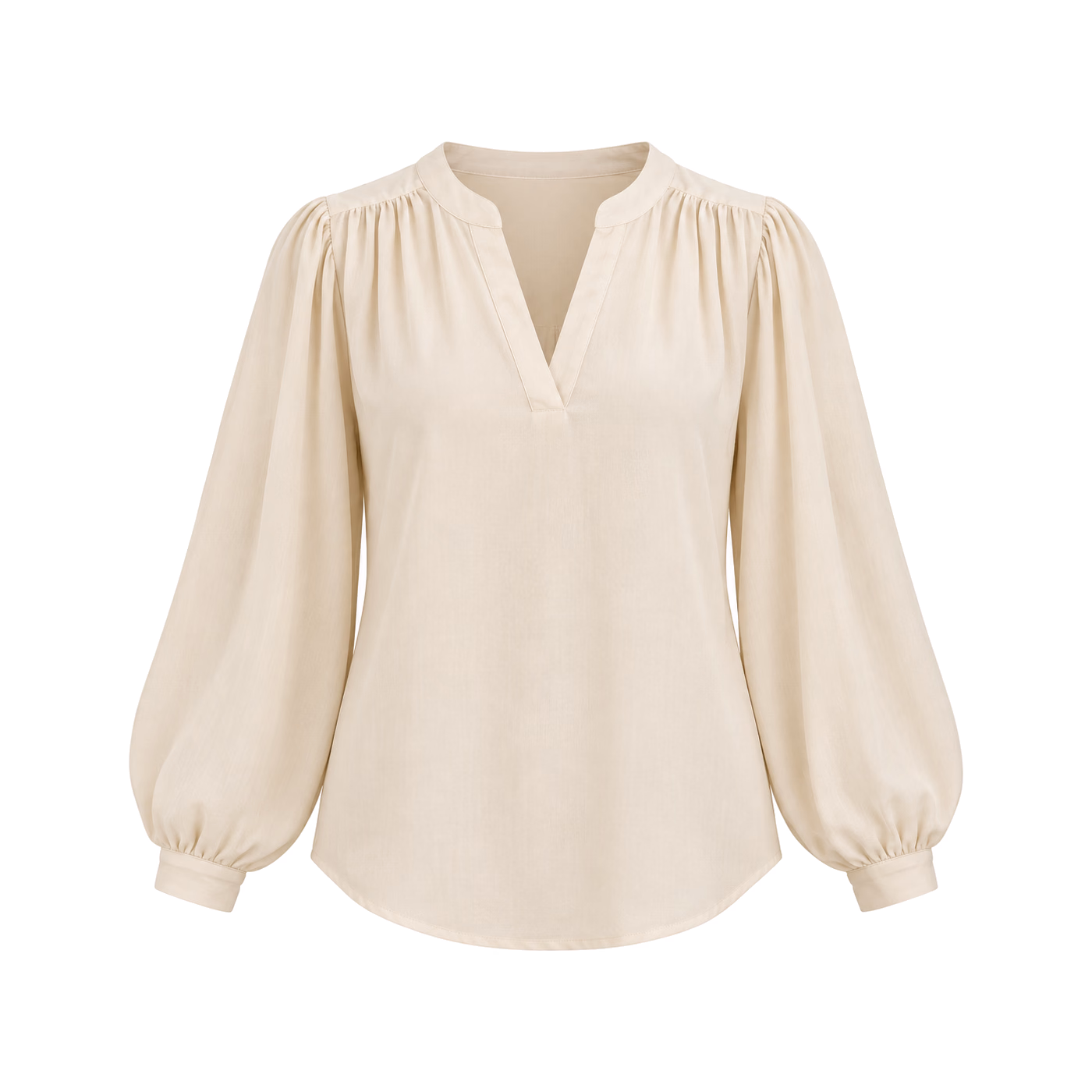 Balloon-Sleeve Popover Blouse in Cream
