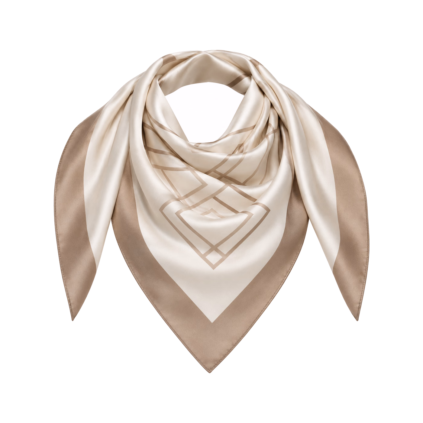 Border-Print Square Scarf in Ivory / Taupe