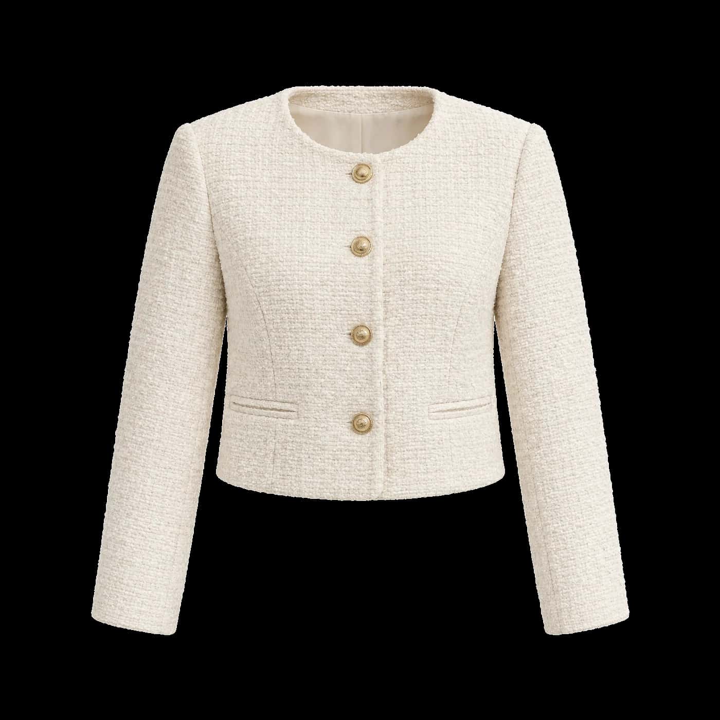 Collarless Boucle-Look Jacket in Cream