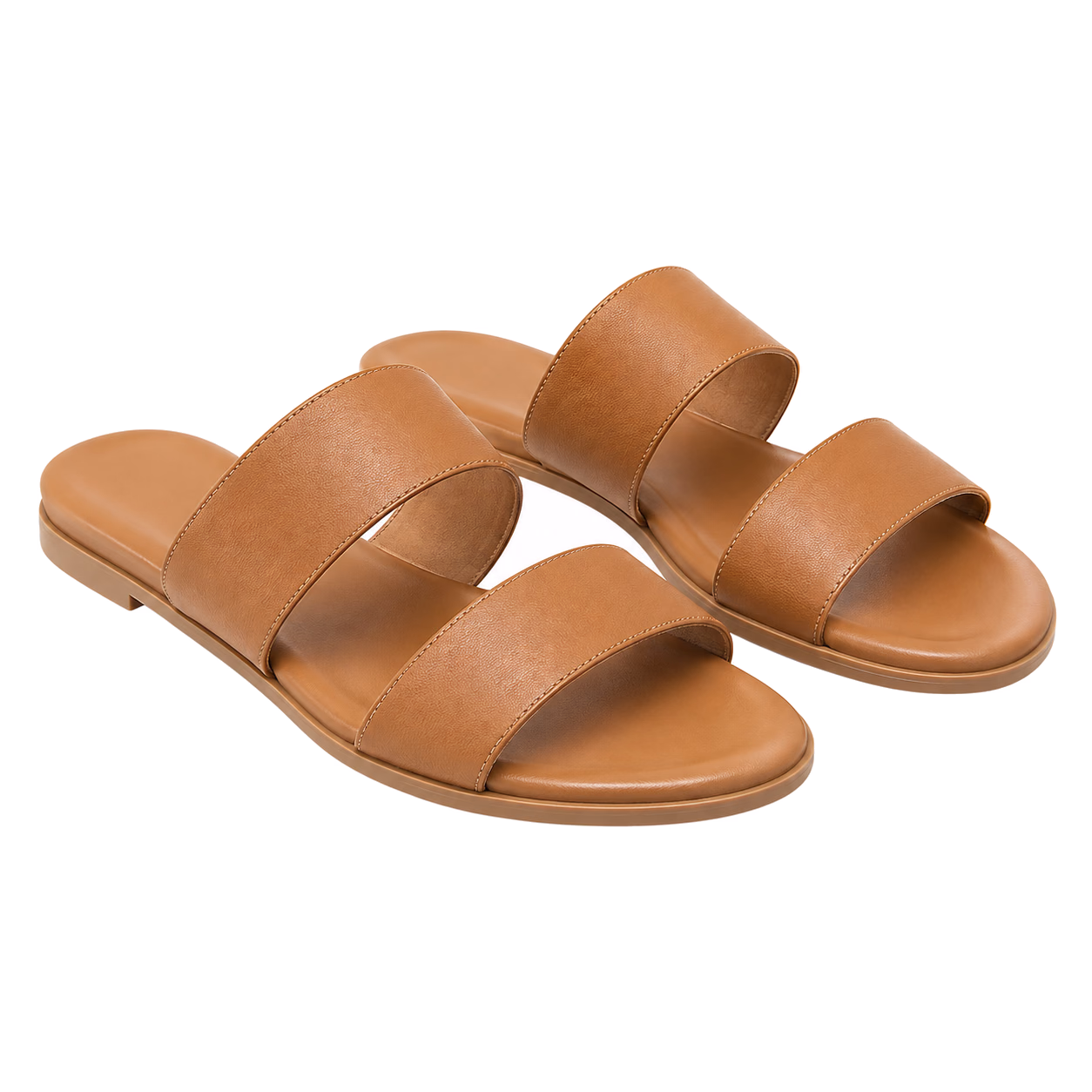 Double-Strap Flat Sandals in Caramel
