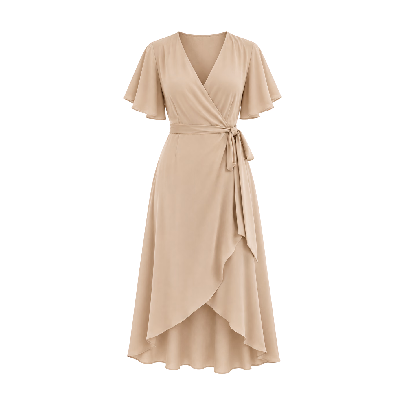 Draped Wrap Midi Dress in Sand