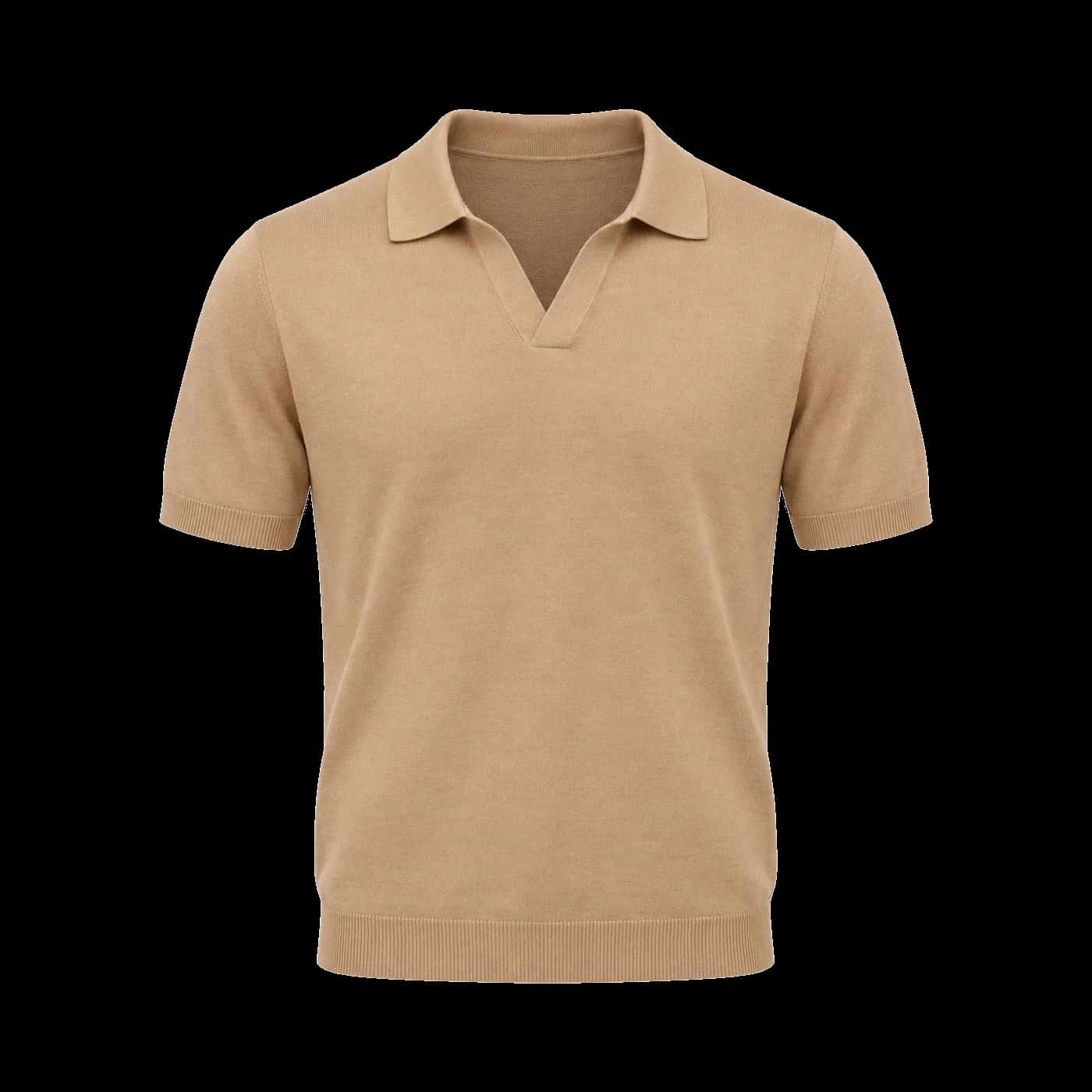 Fine-Knit Short-Sleeve Polo in Camel