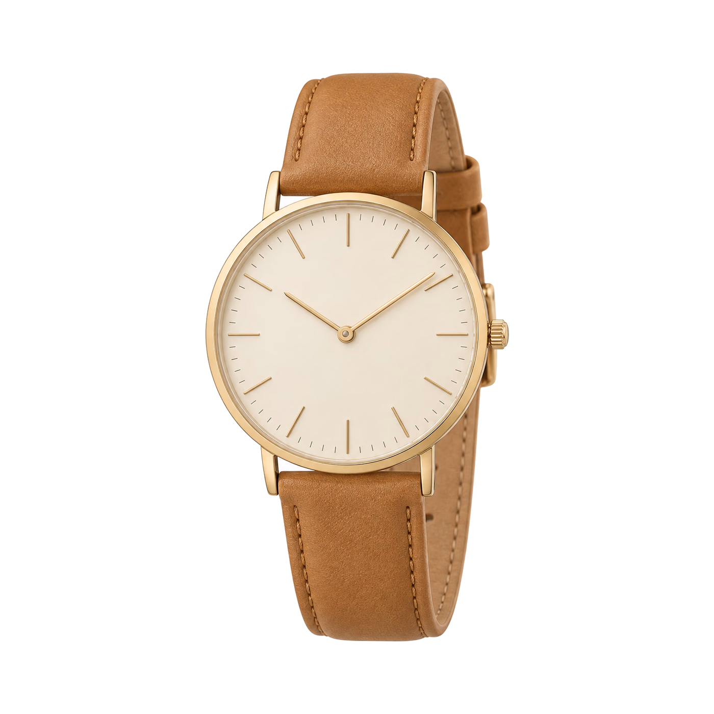 Minimal Round-Dial Watch in Tan / Gold Tone