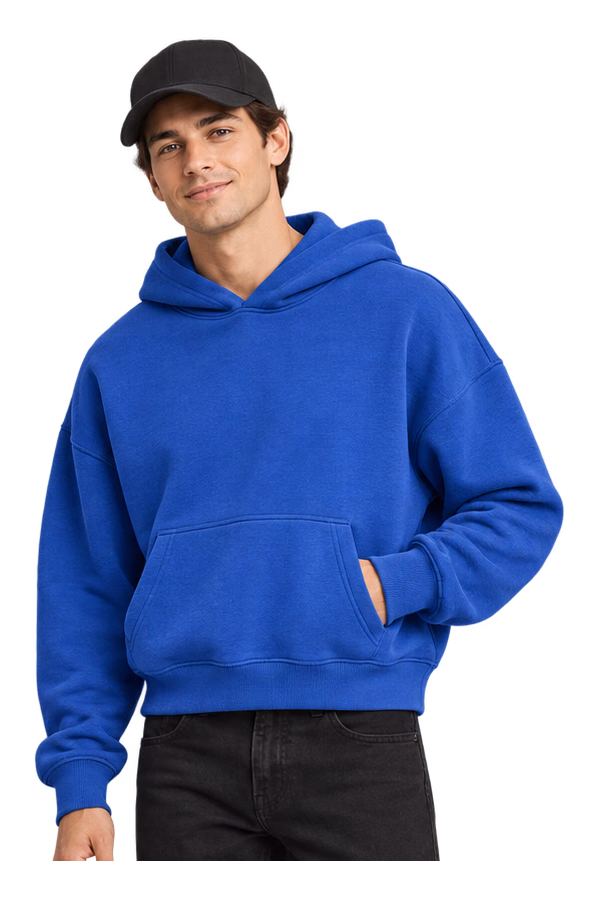 Oversized Heavyweight Hoodie in Cobalt Blue worn by a model