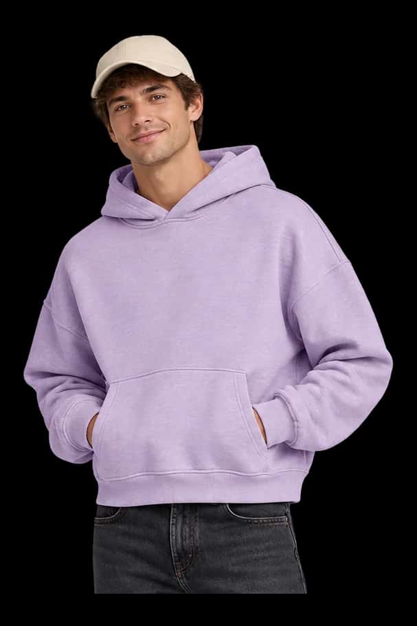 Oversized Heavyweight Hoodie in Soft Lavender worn by a model