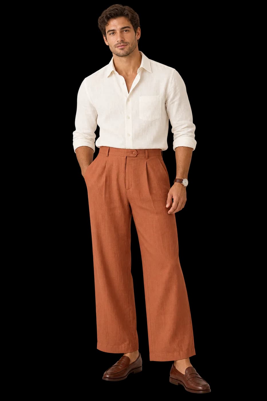 Pleated Wide-Leg Linen Trousers - alternate view