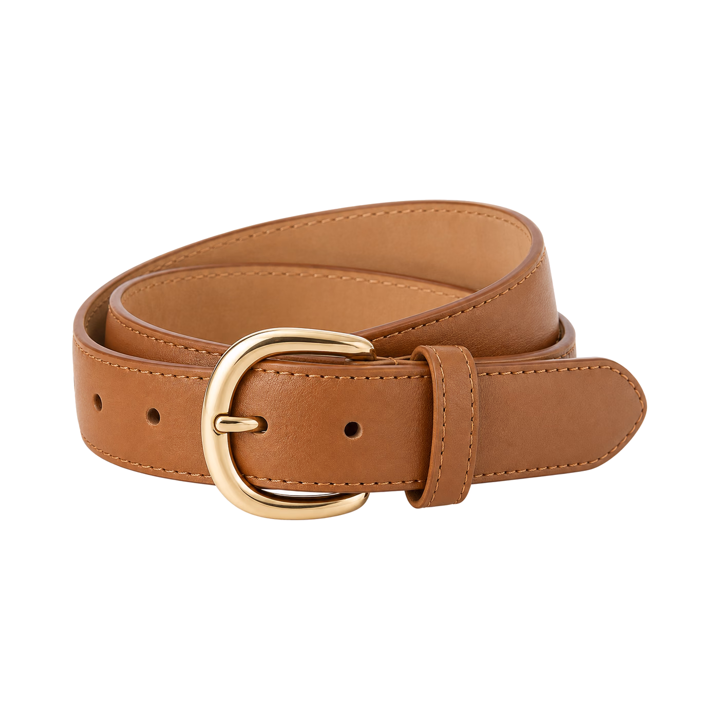 Rounded-Buckle Belt in Caramel