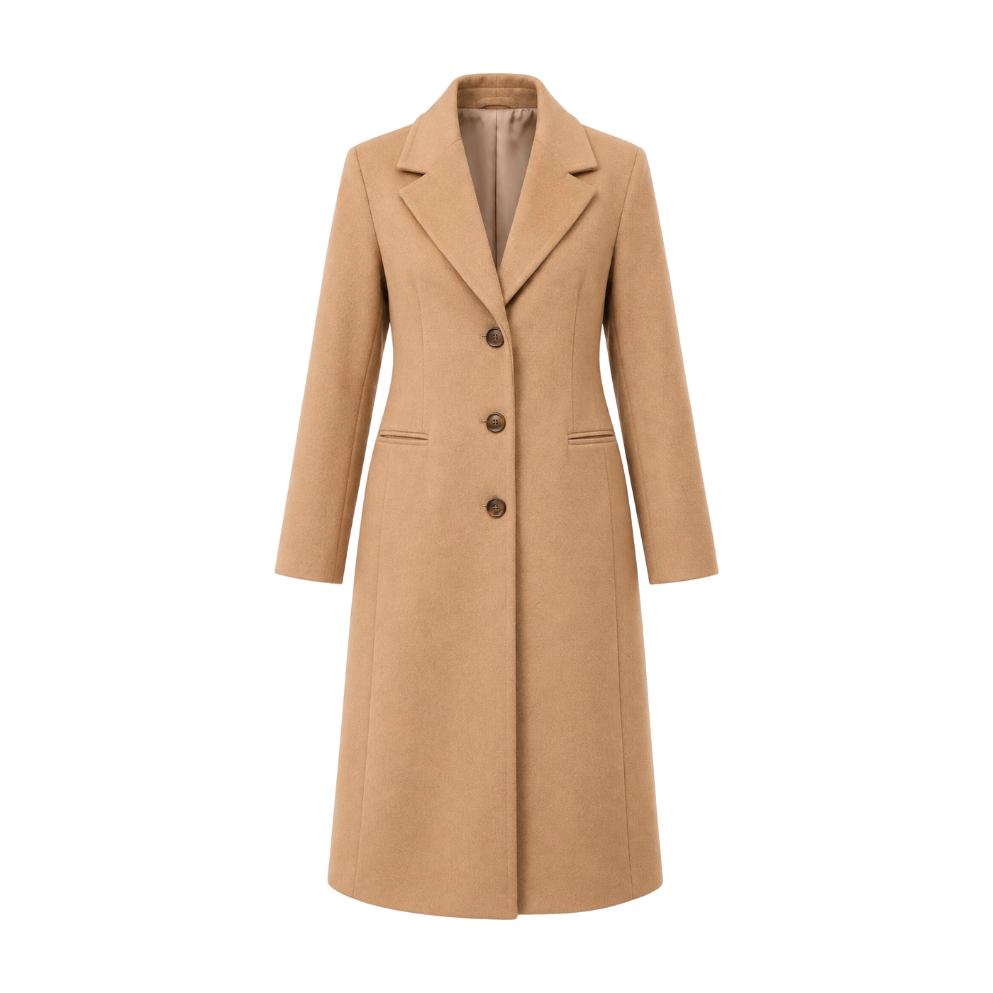 Single-Breasted Long Coat in Camel