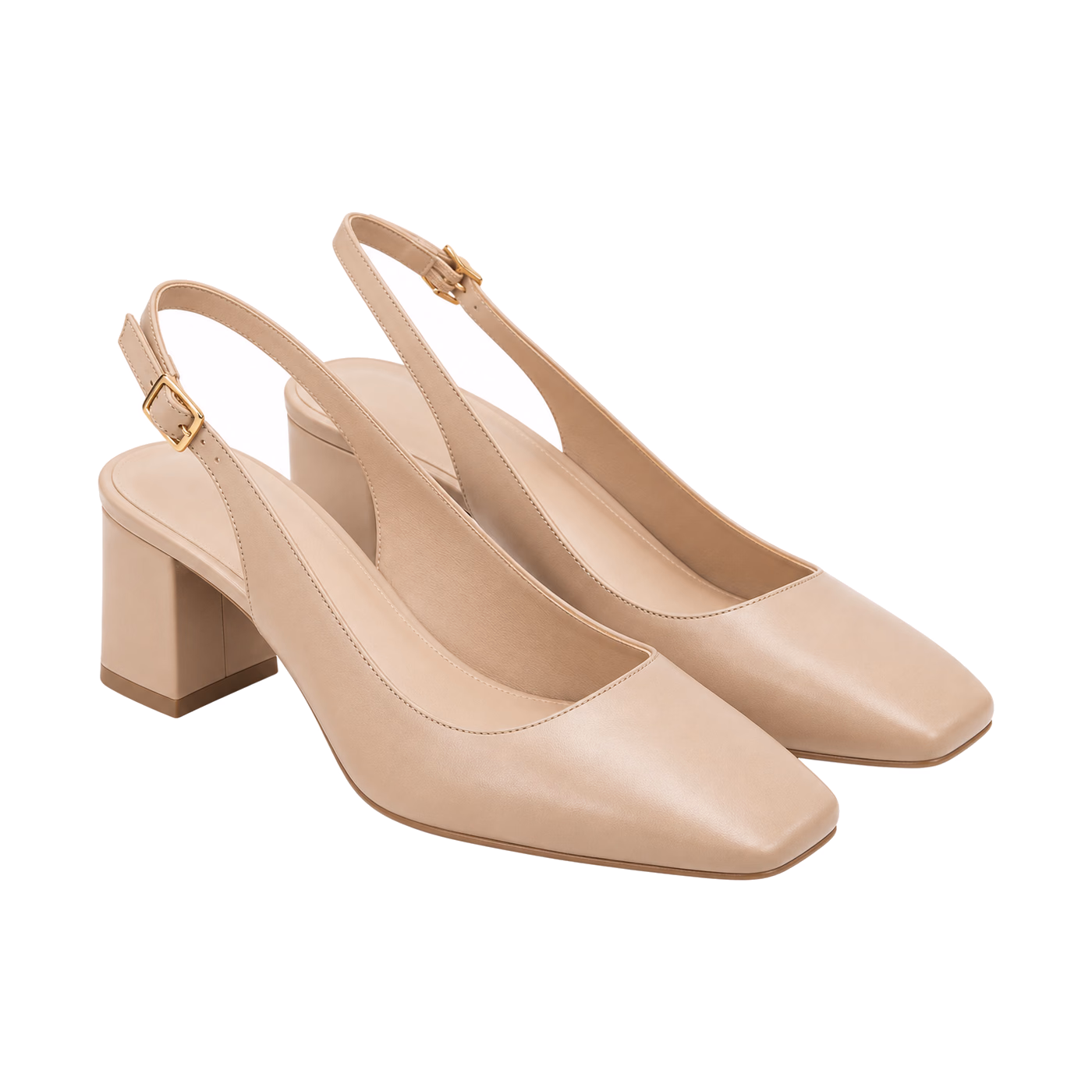 Square-Toe Slingback Heels in Nude Beige