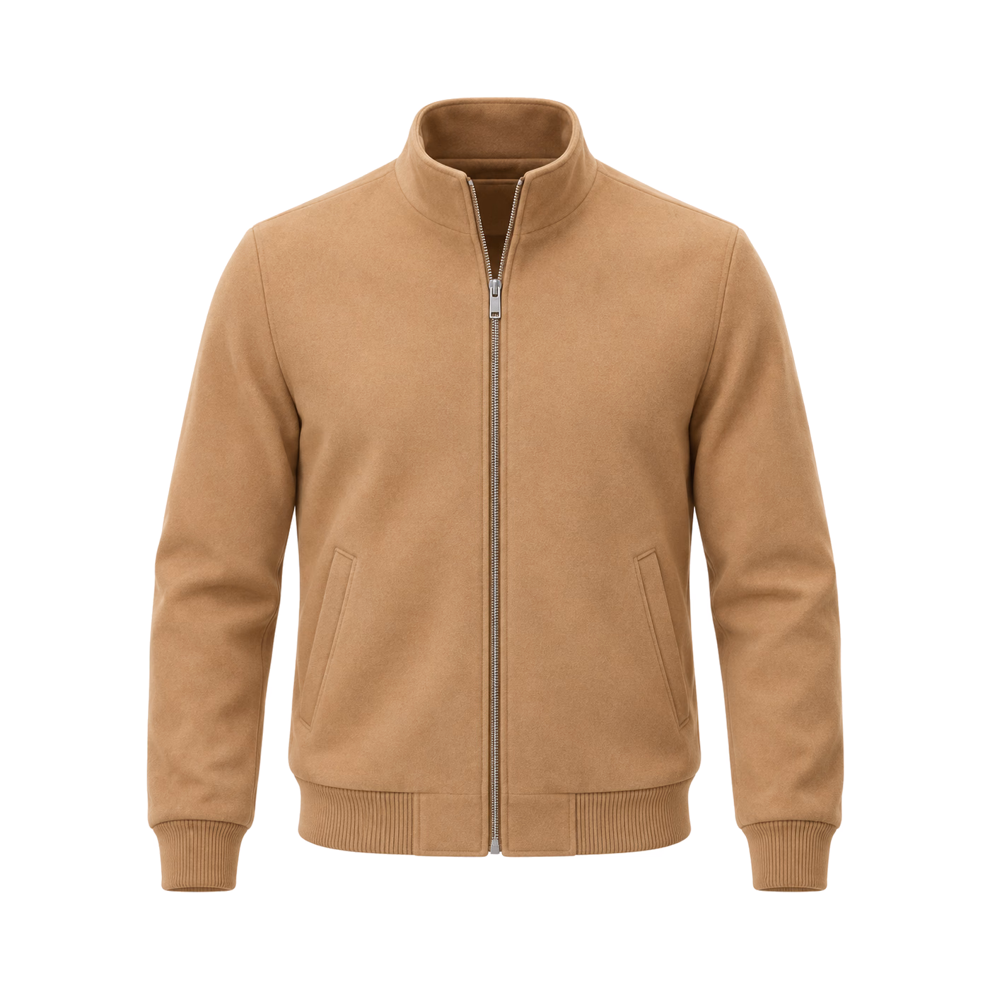 Stand-Collar Zip Jacket in Camel