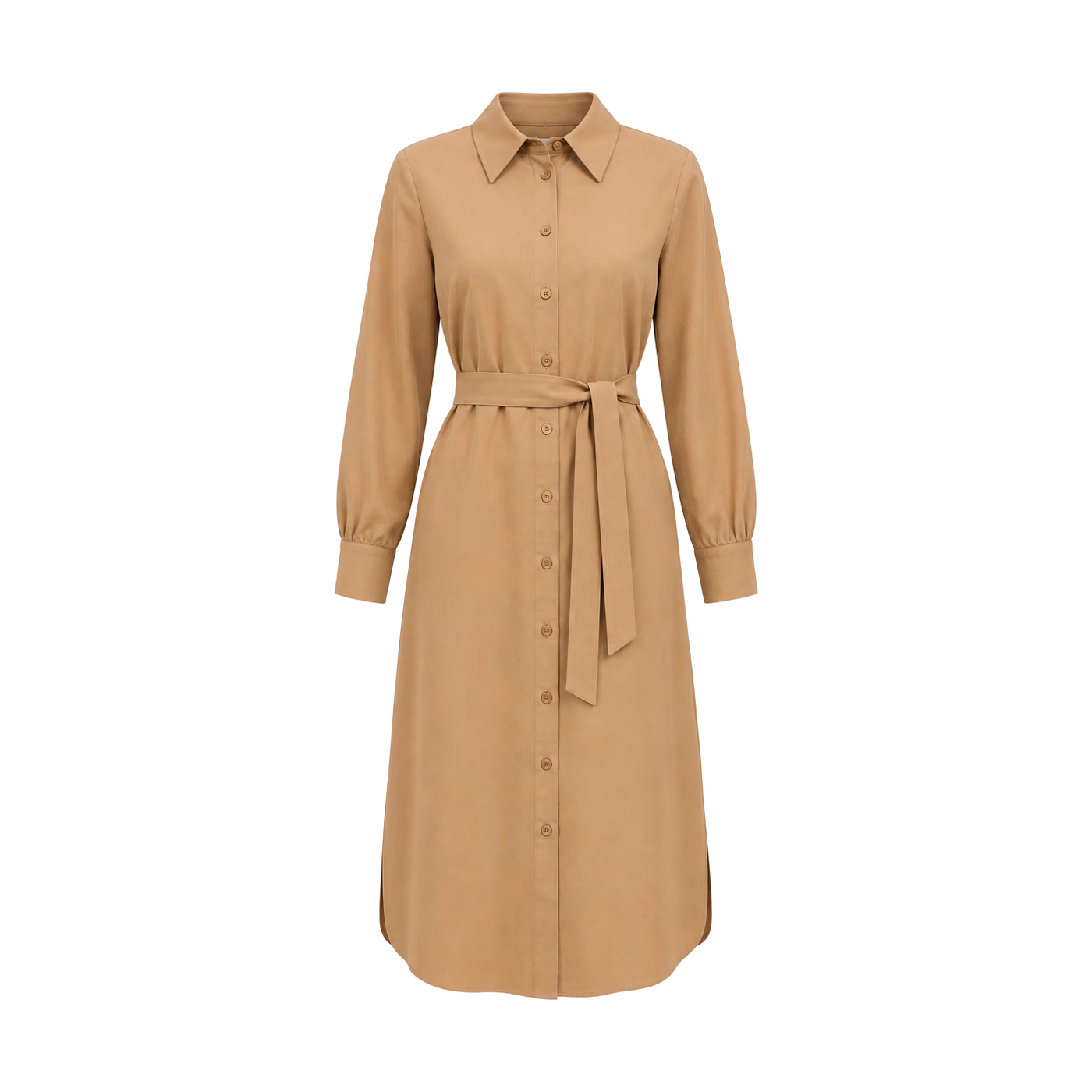 Tie-Waist Shirt Dress in Camel